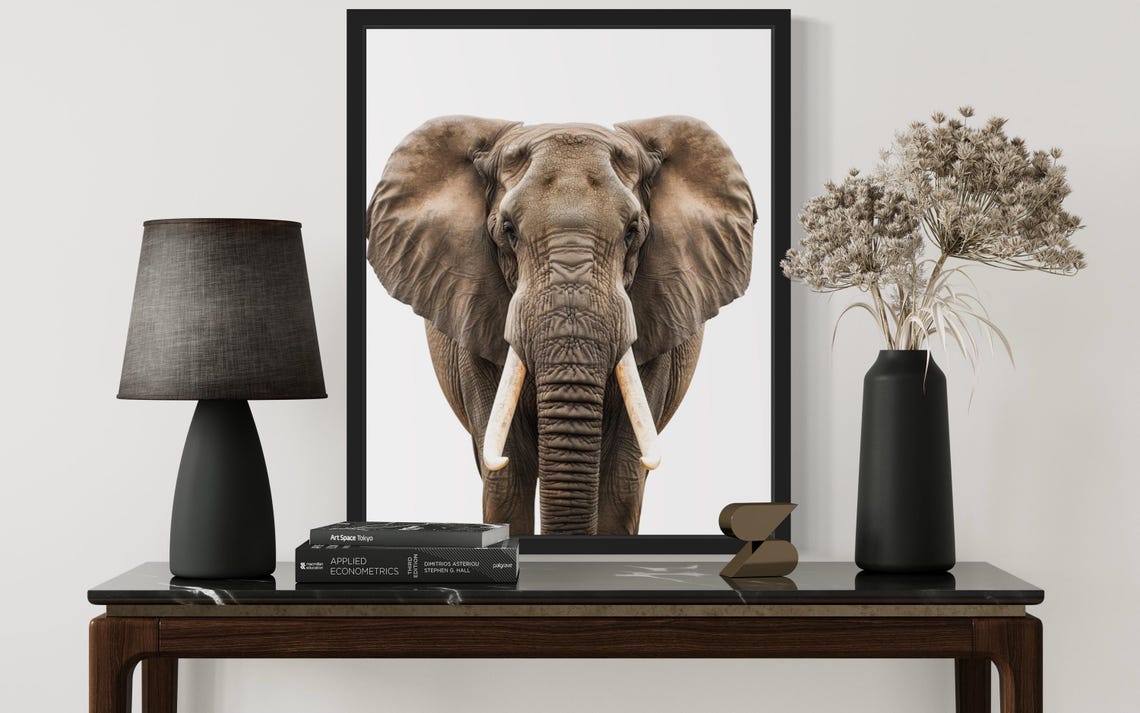 Majestic African Elephant Head On Minimalist Wildlife Photo Poster - Image 2