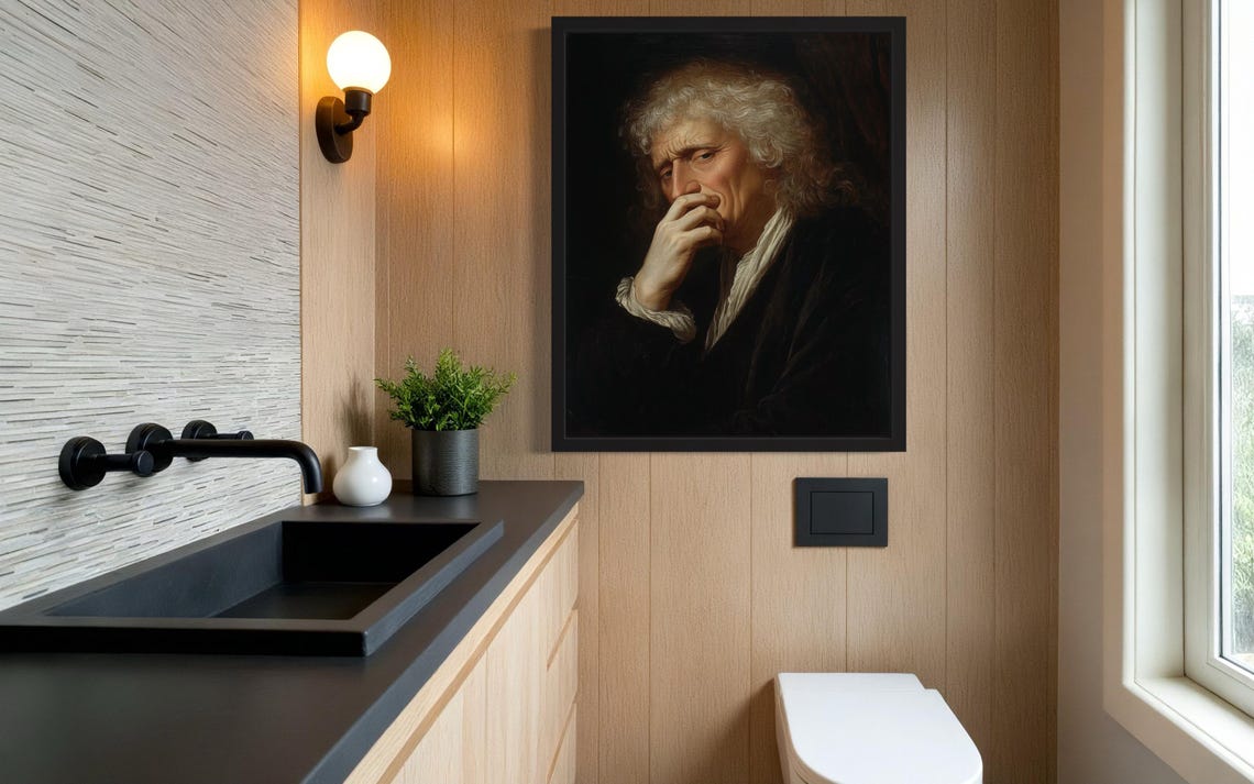 White Haired Isaac Newton Style Scholar Holding Nose Funny Poster - Image 2