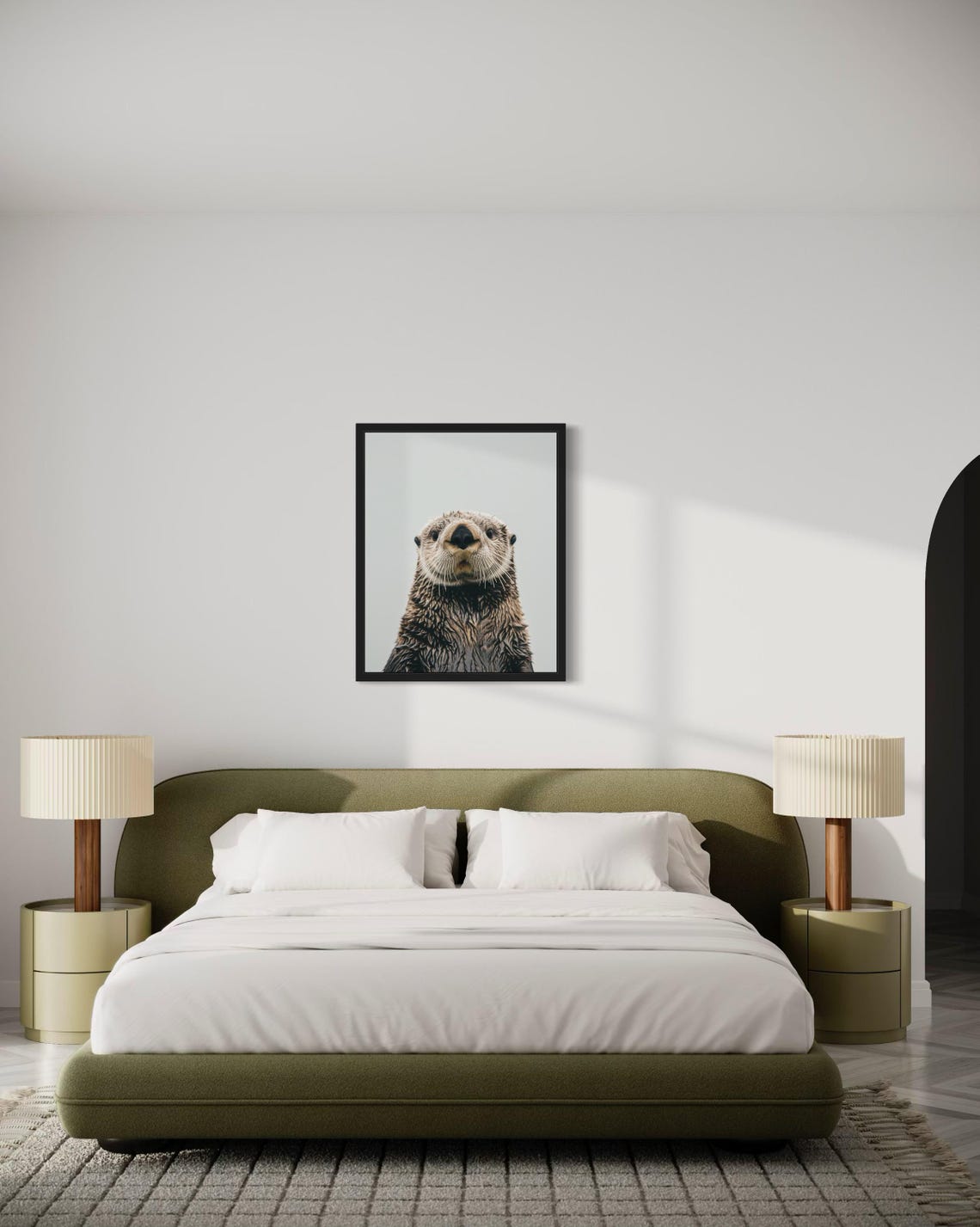 Playful Sea Otter Face Close-Up on Gray Background Photo Poster - Image 3
