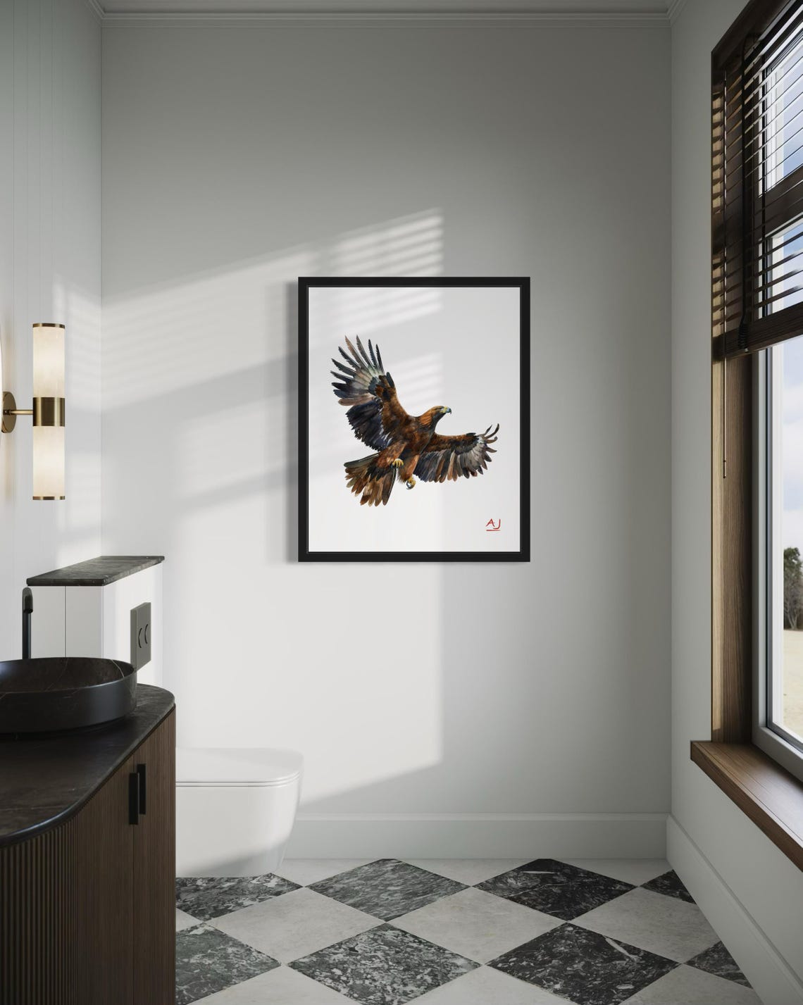 Golden Eagle Soaring With Spread Wings Watercolor Art Poster - Image 3