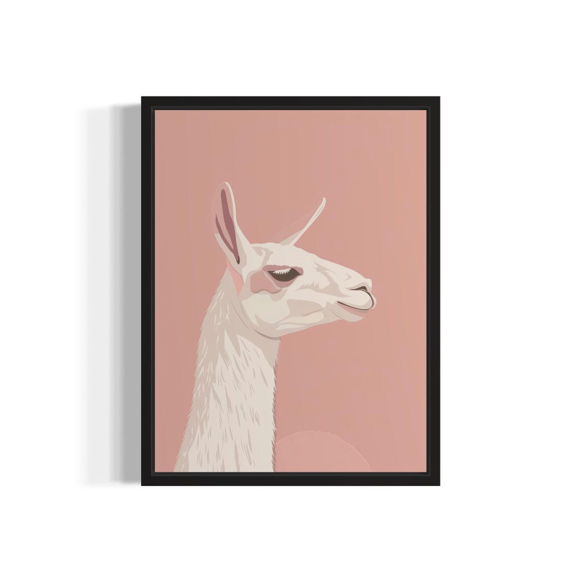 White Llama Head Profile Blush Pink Background Modern Art Poster