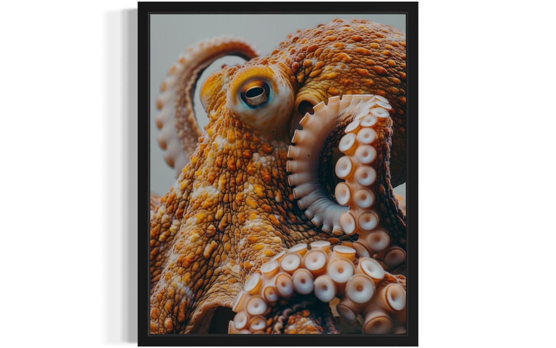 Vivid Orange Octopus Close-Up with Curled Tentacles Photo Poster