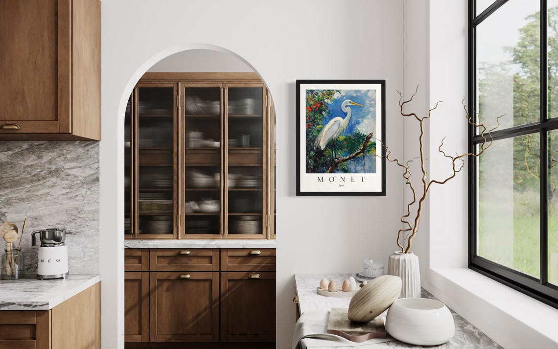 Egret Bird Monet-Inspired Art Print - Image 4