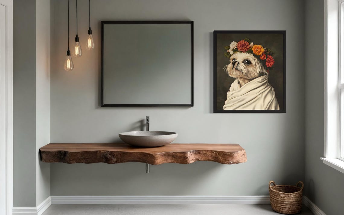 Maltese Dog Flower Crown Clothespin Funny Restroom Art Poster - Image 2