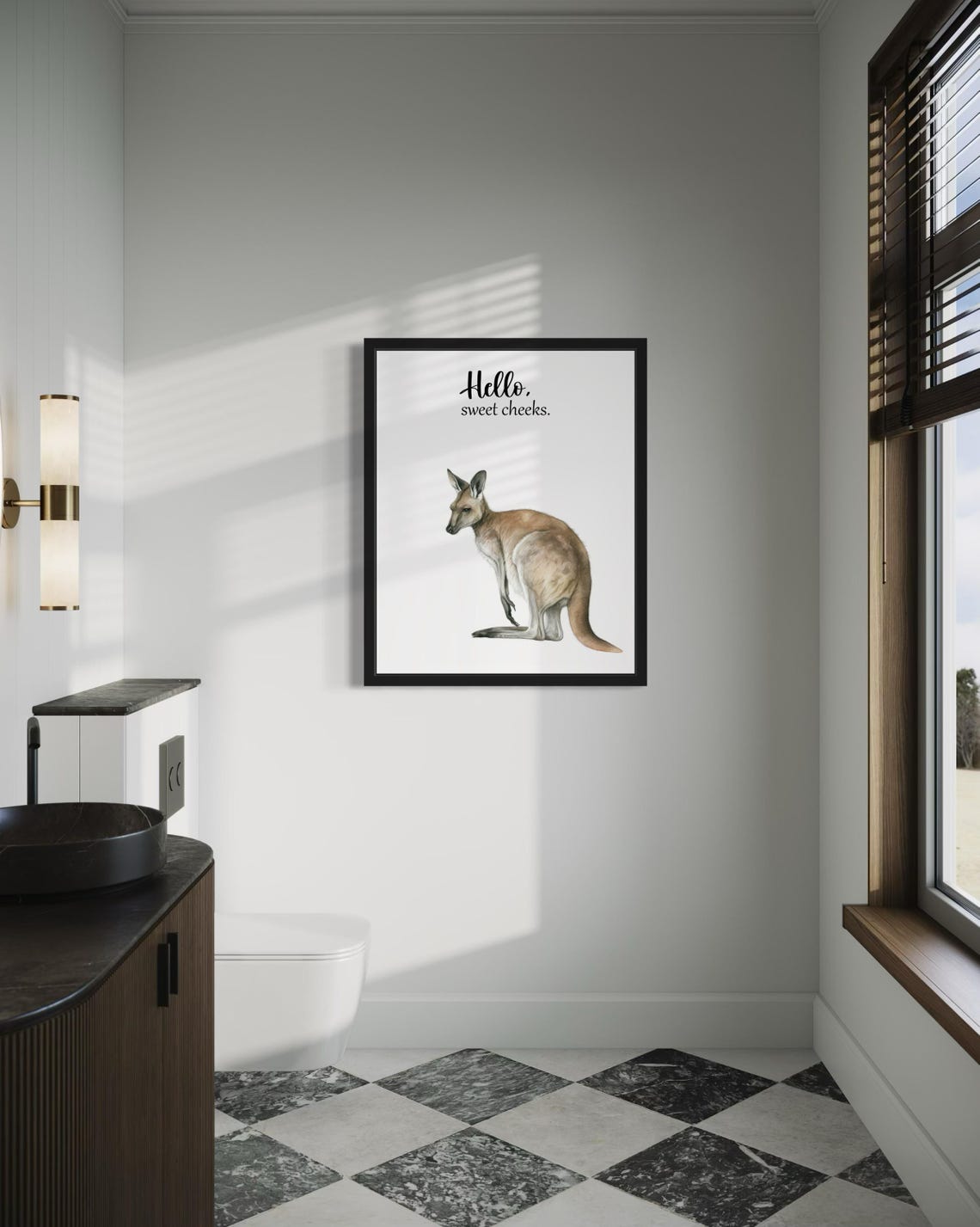 Cute Wallaby Sitting Hello Sweet Cheeks Funny Bathroom Poster - Image 4