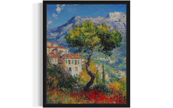 Hillside Coastal Village with Umbrella Pine Impressionist Poster