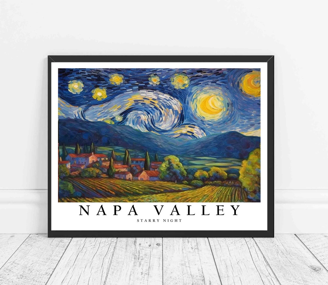 Napa Valley Starry Night Vineyard Village Rolling Hills Poster