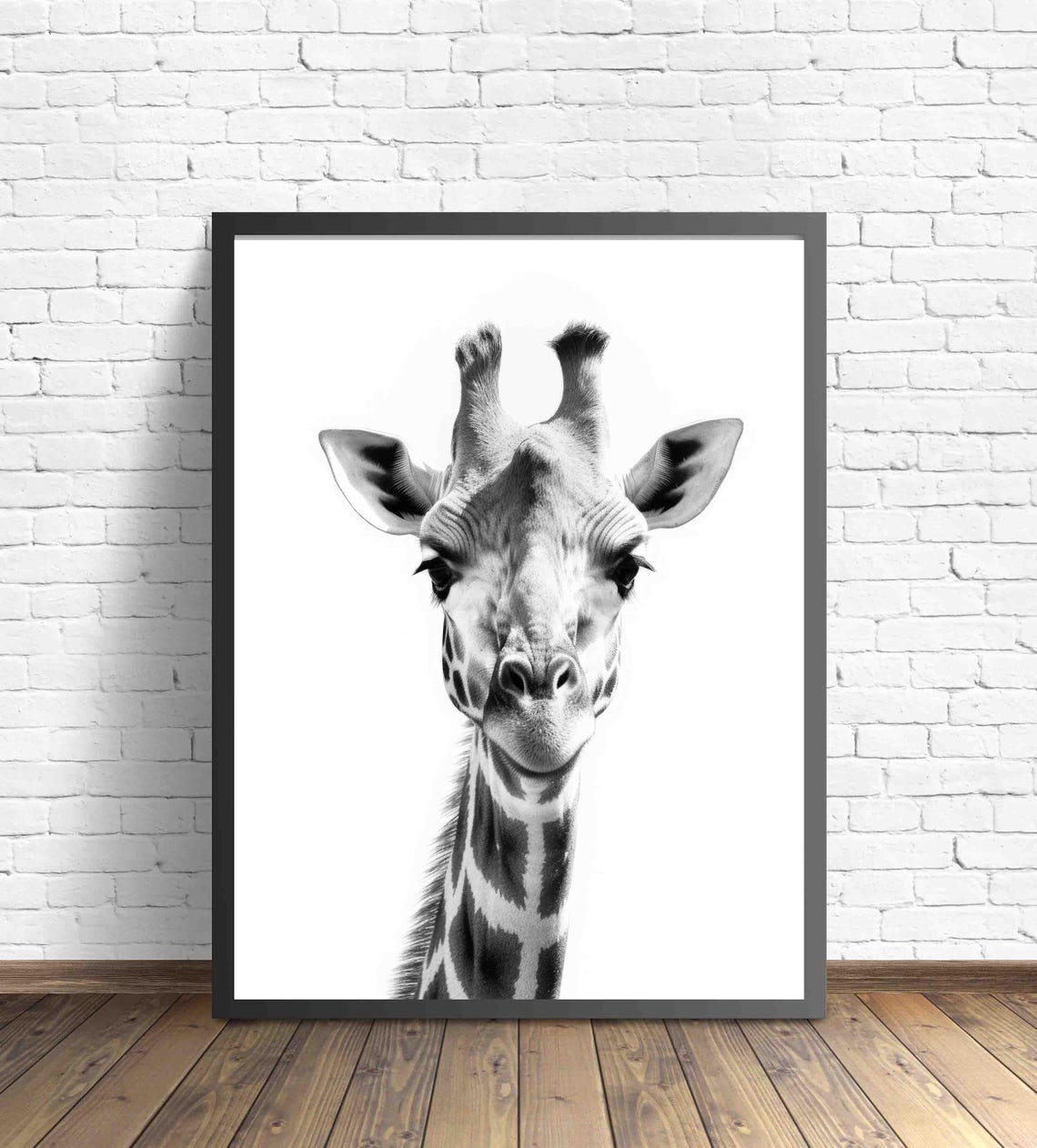 Giraffe Black and White Close Up Head Minimalist Wildlife Poster - Image 3