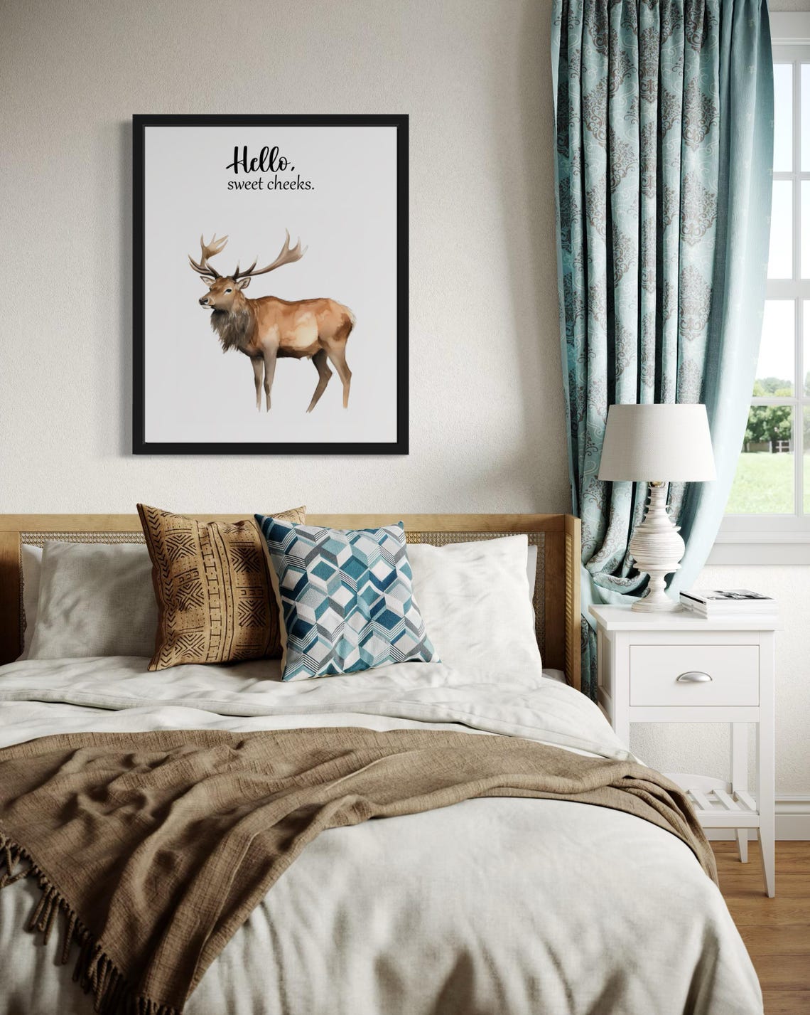 Elk With Large Antlers Hello Sweet Cheeks Funny Bathroom Poster - Image 4