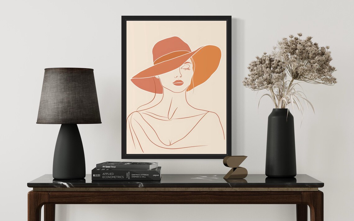 Woman In Terracotta Sun Hat Line Art Chic Fashion Art Poster - Image 3
