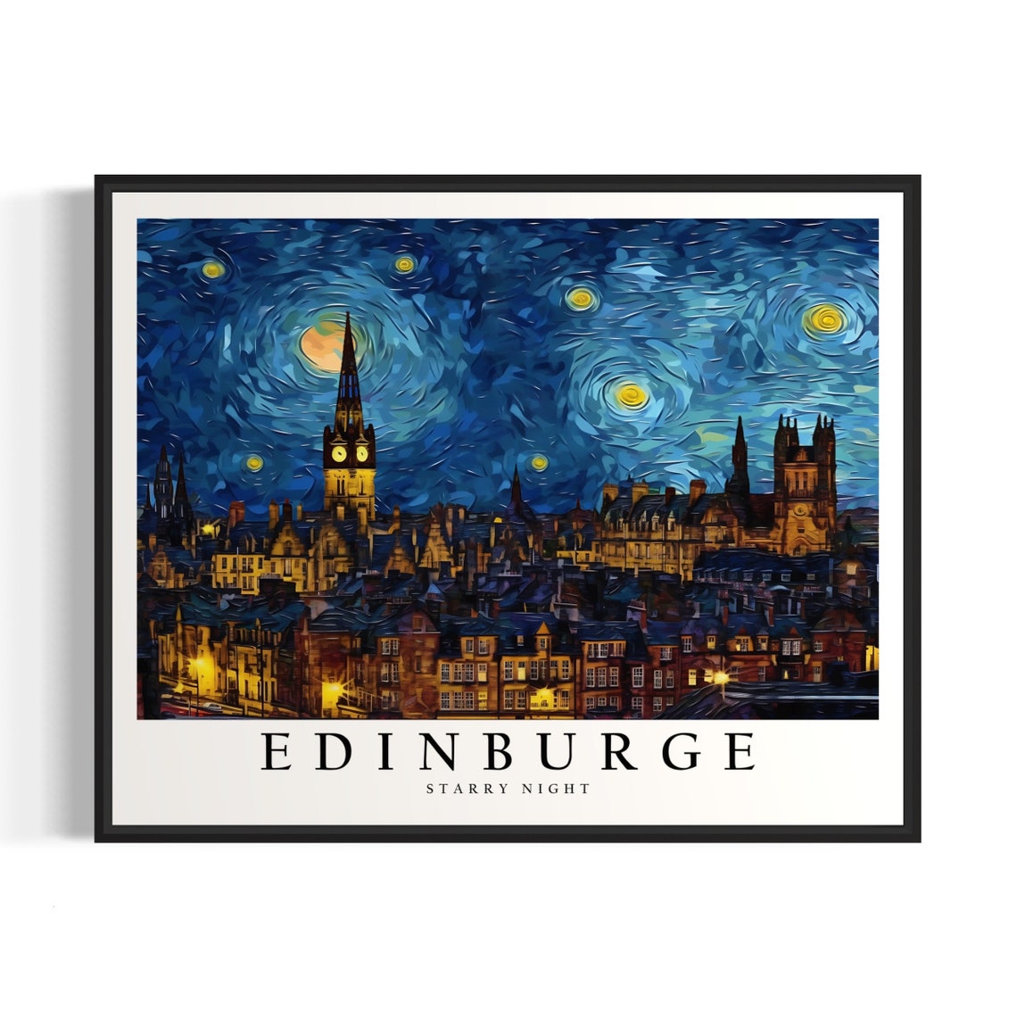 Edinburgh Starry Night Van Gogh Style City Skyline Art Poster