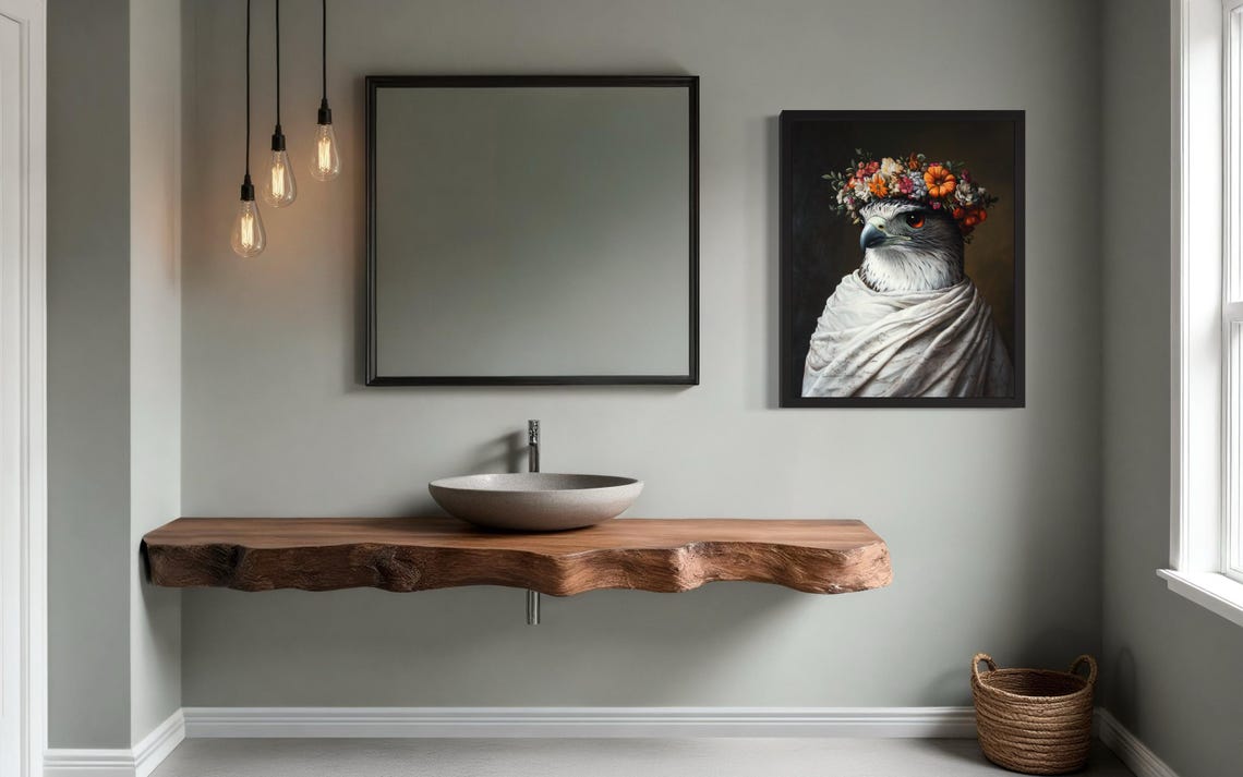 Fierce Falcon Portrait with Orange Flower Crown White Drape Poster - Image 4