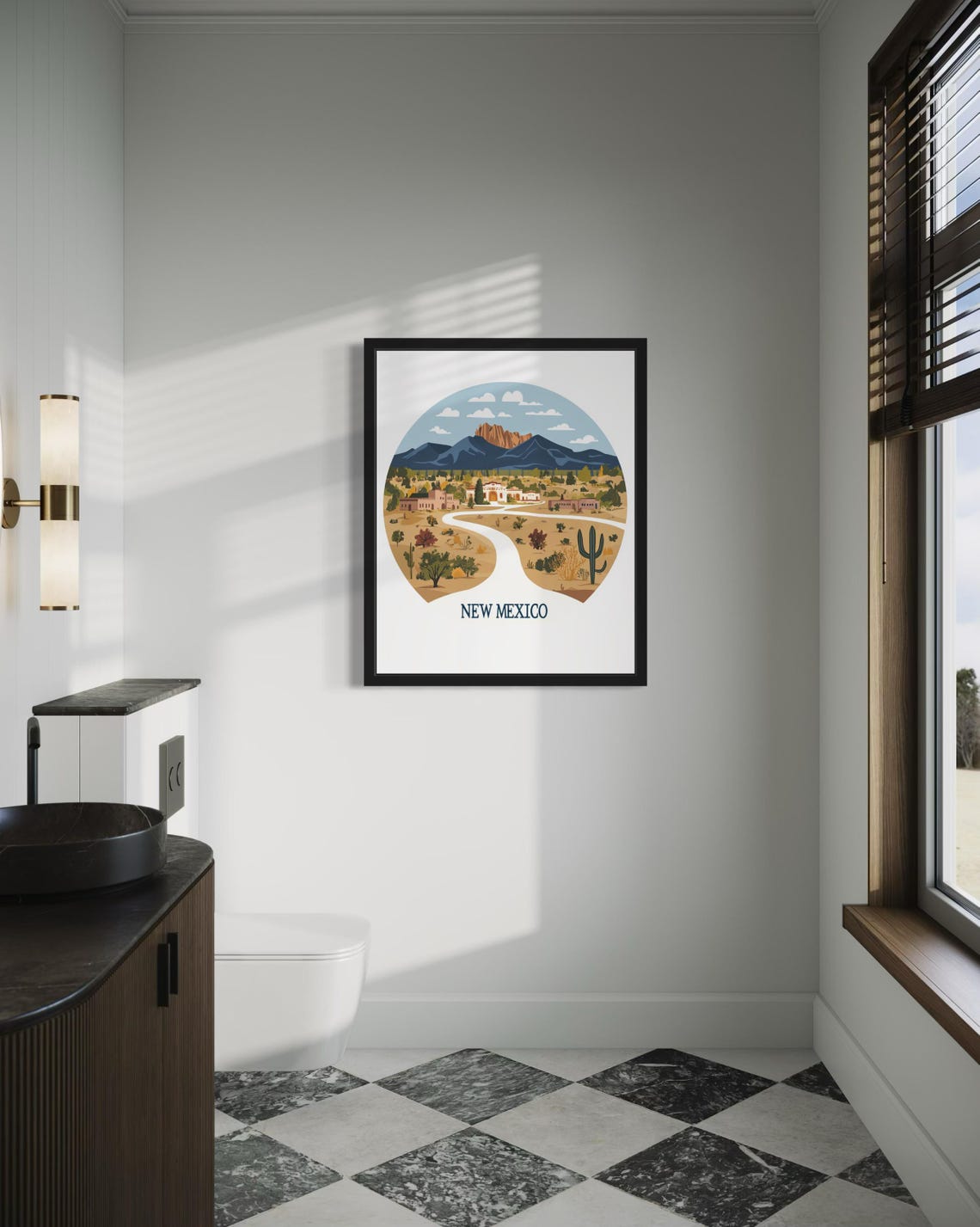 New Mexico Desert Vista With Adobe Pueblo Village Road Poster - Image 4