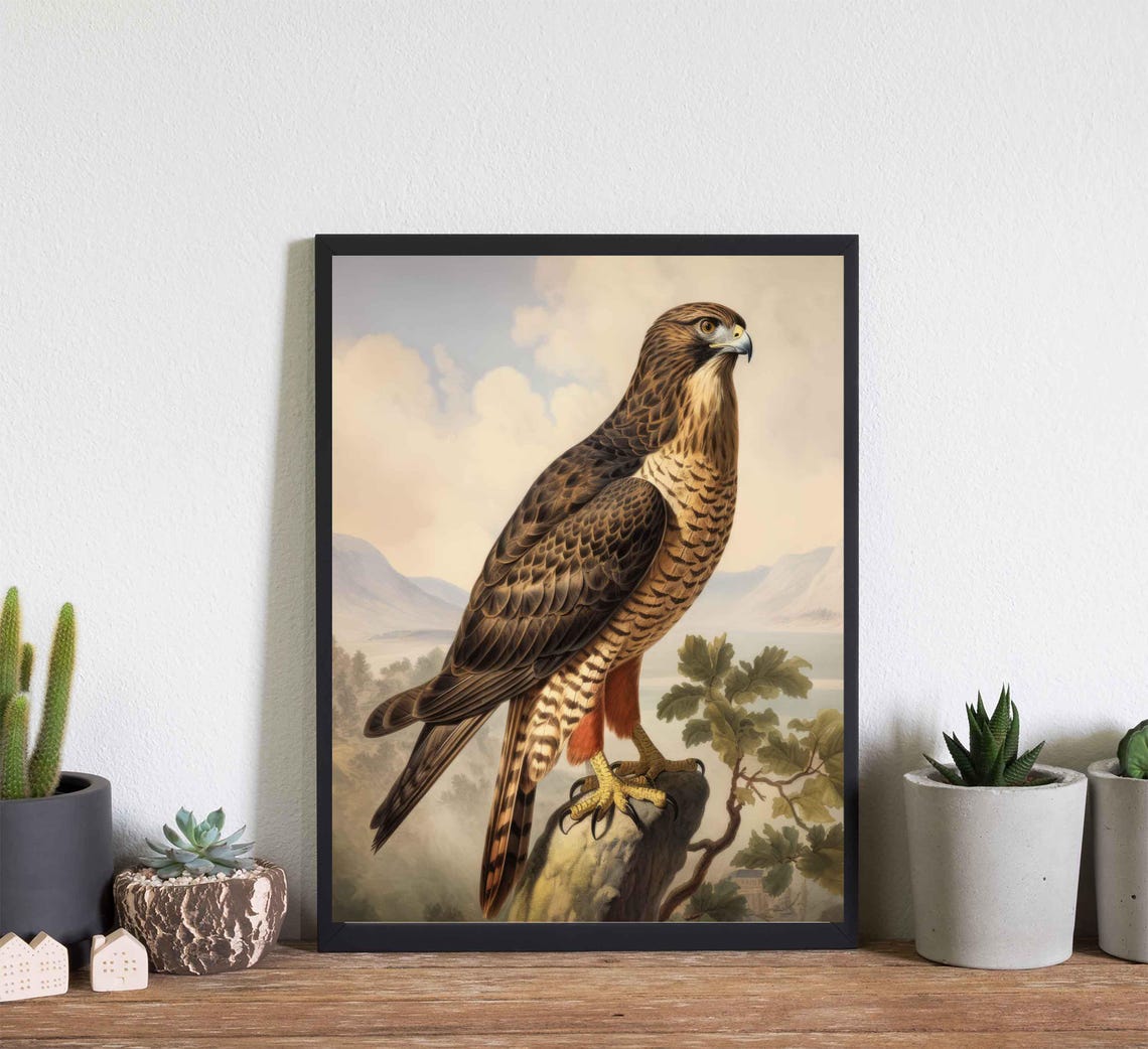 Red Tailed Hawk on a Mossy Stump Vintage Bird of Prey Poster - Image 4