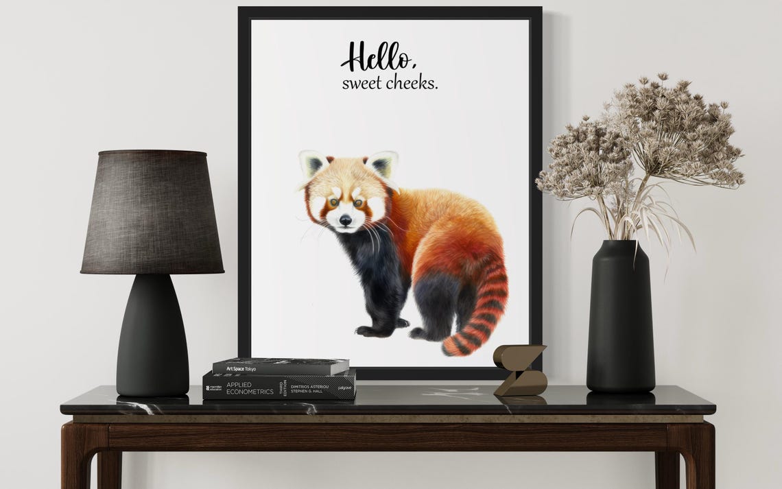 Hello Sweet Cheeks Red Panda Glance Back Bathroom Humor Poster - Image 3