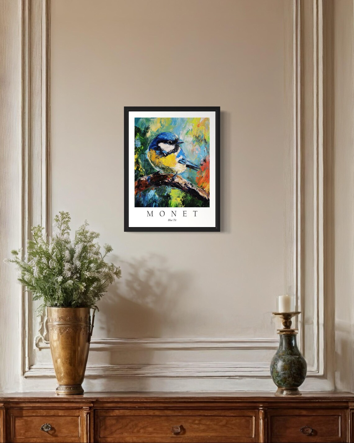 Blue Tit Bird, Monet-Inspired Wall Art Print - Image 4