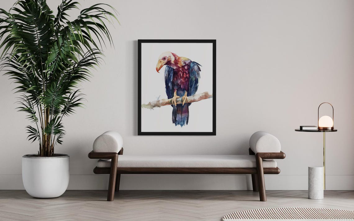 Condor Raptor Perched on a Branch Moody Watercolor Bird Poster - Image 3
