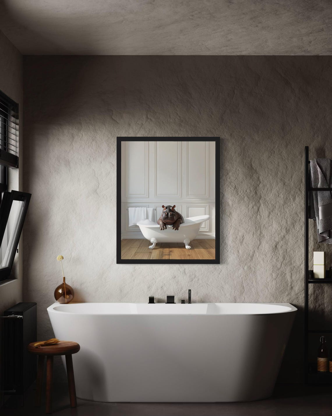 Baby Hippo Leaning Over a White Clawfoot Bathtub Photo Poster - Image 3
