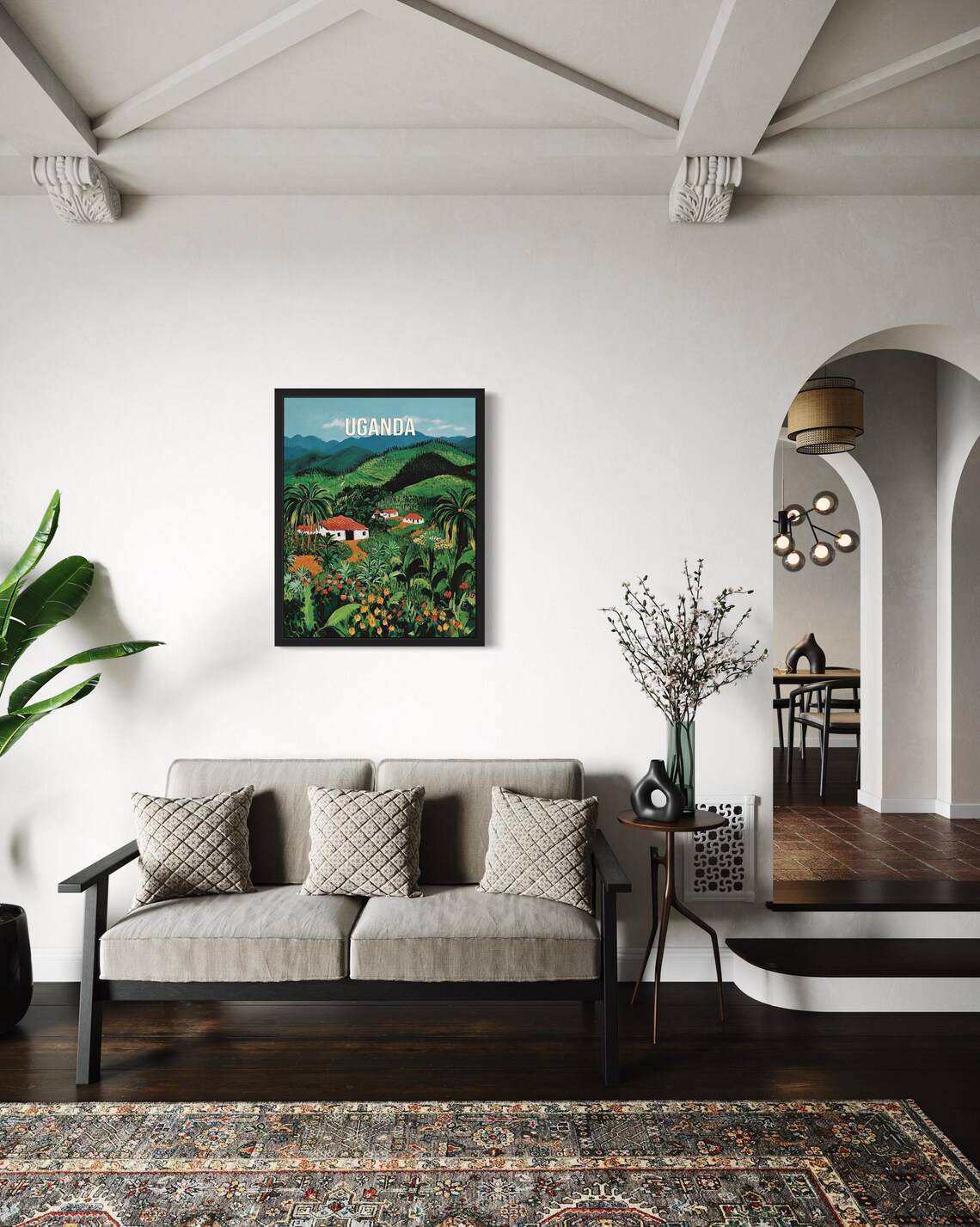 Uganda Green Hills Palm Trees Vintage Travel Poster Artwork Scene - Image 3