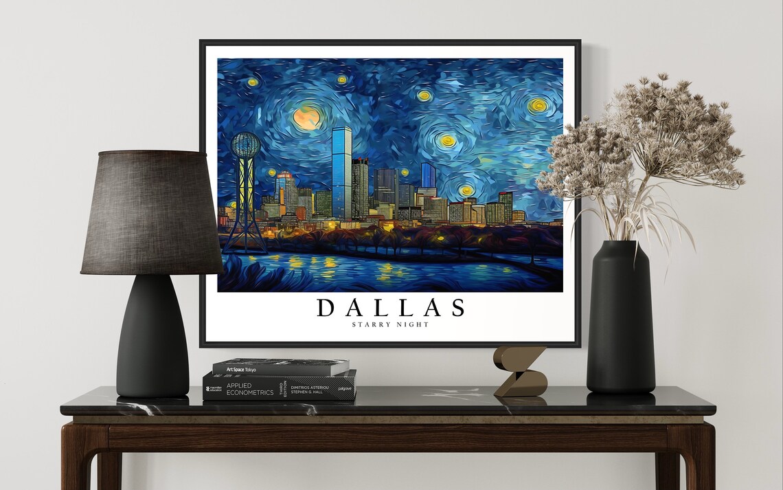 Dallas Starry Night Skyline Reunion Tower Van Gogh City Poster - Image 3