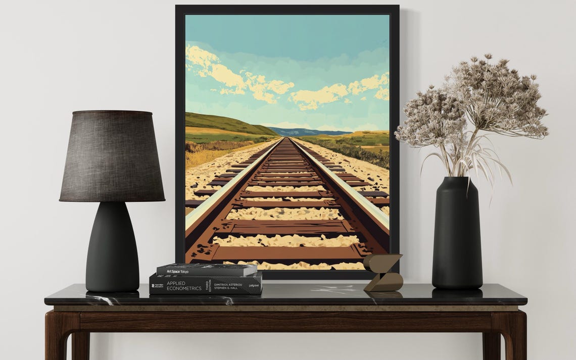 Railroad Track Pop Art Poster Vanishing Point Landscape Decor - Image 3
