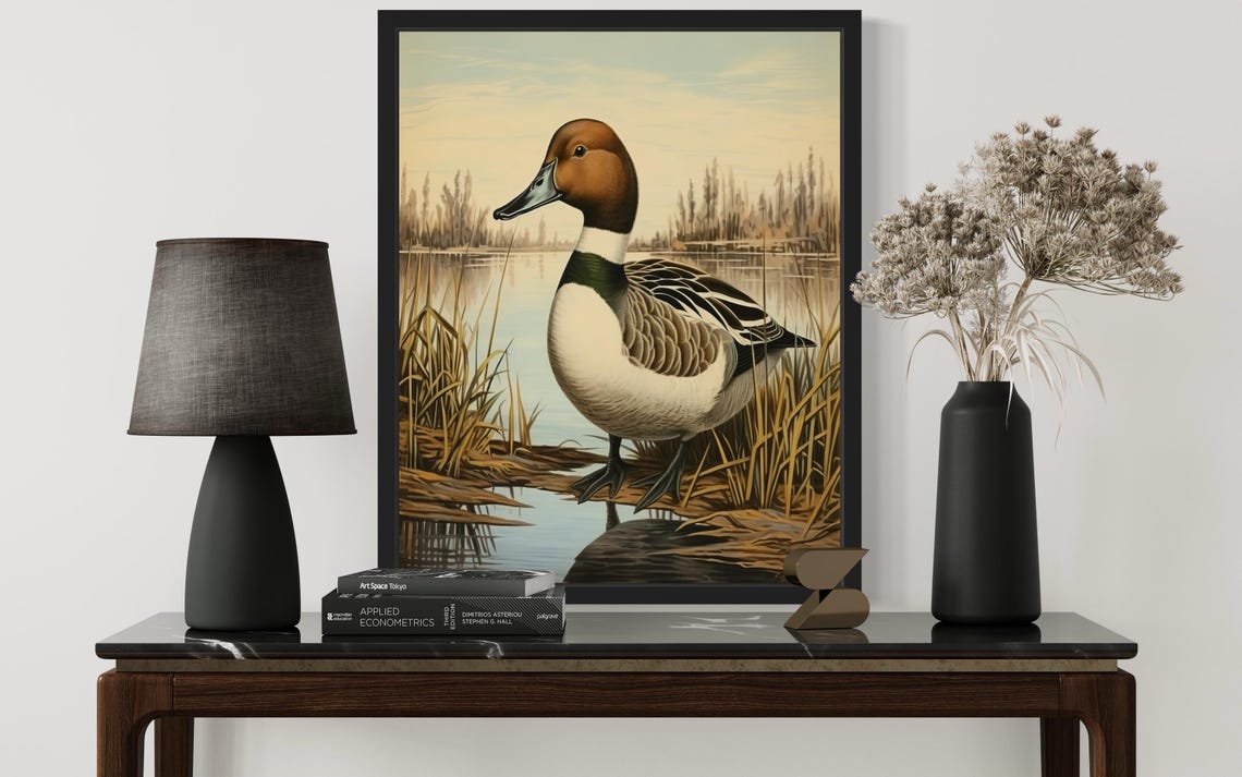Northern Pintail Drake Wading Among Marsh Reeds Vintage Duck Poster - Image 2