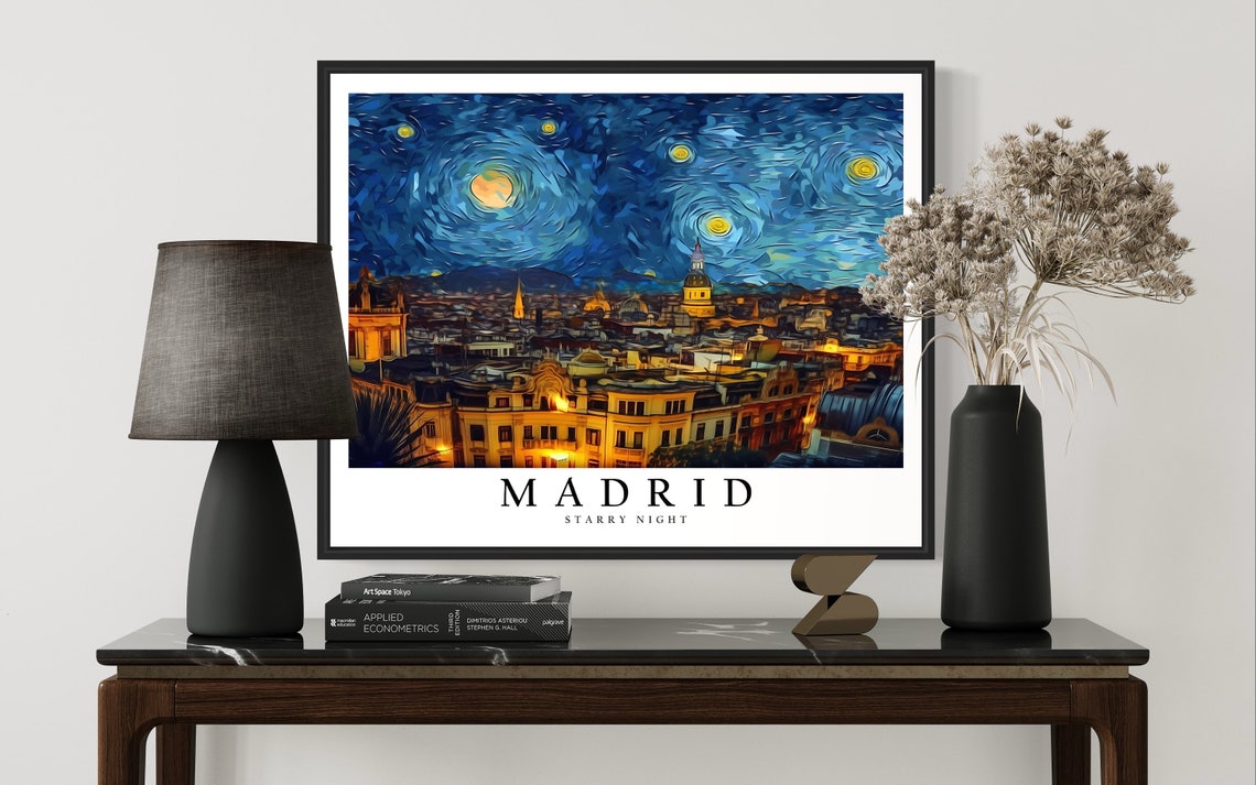 Madrid Starry Night Old Town Skyline Spain Moonlit Art Poster - Image 3