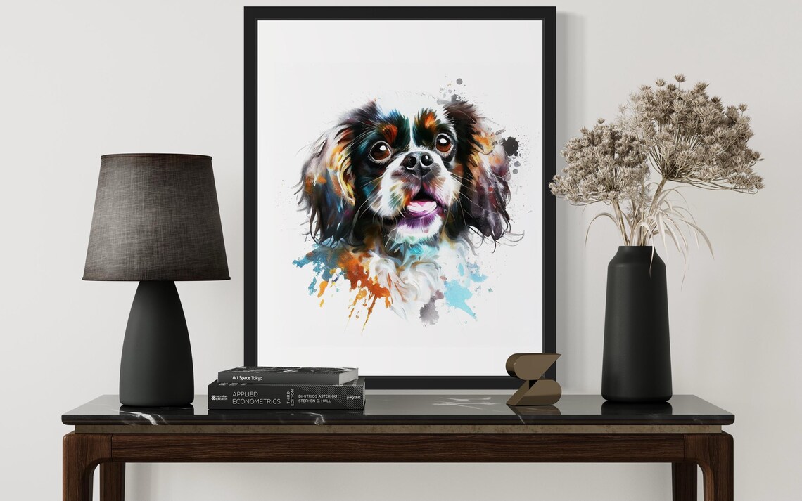 Tibetan Spaniel Watercolor Portrait Happy Tricolor Dog Art Poster - Image 3