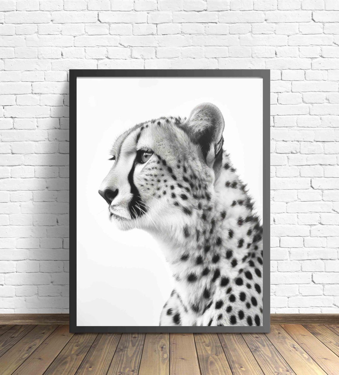 Graceful Cheetah in Profile Black and White Wildlife Portrait Poster - Image 2