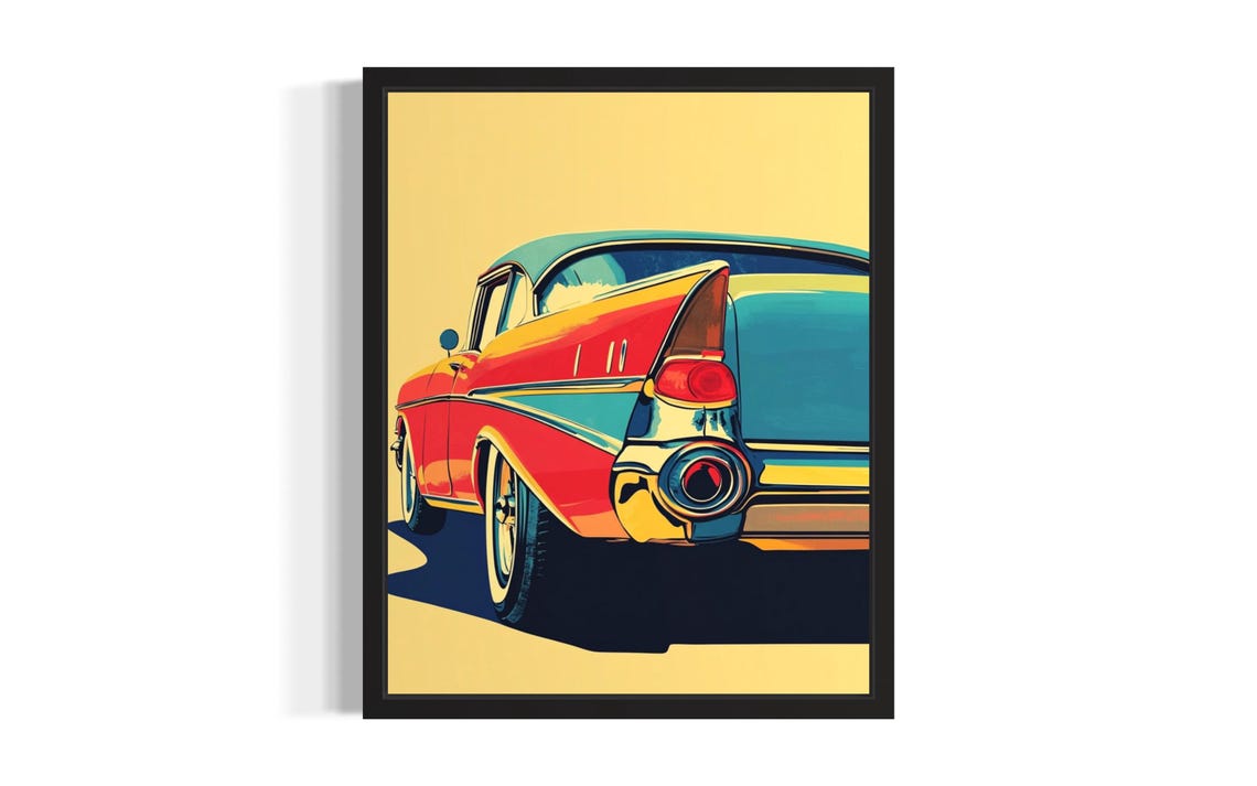 Red 1957 Chevrolet Bel Air Tailfin Classic Car Pop Art Poster