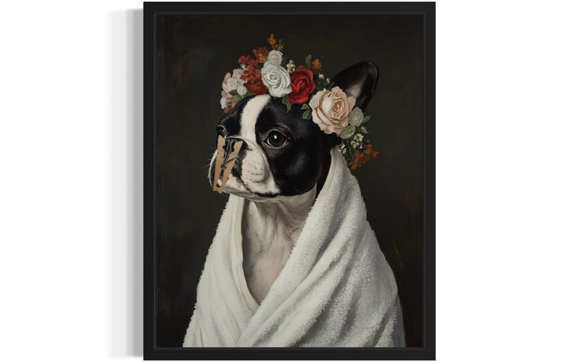Boston Terrier Flower Crown Clothespin Funny Restroom Poster