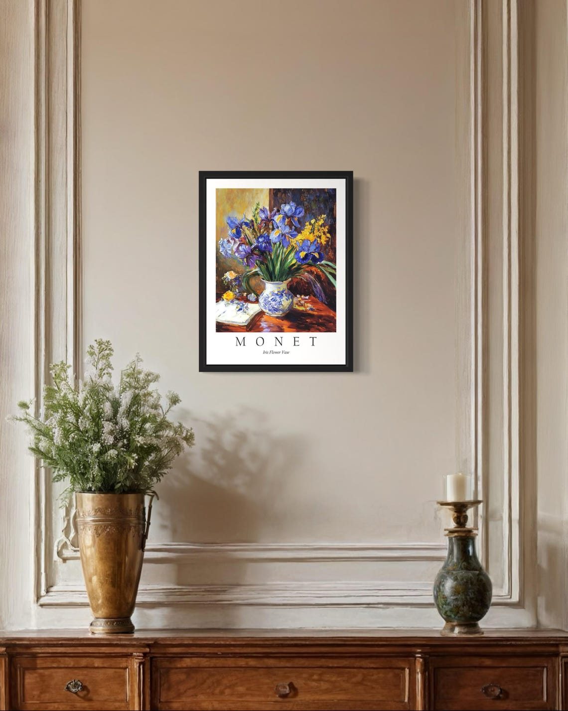 Purple Iris Bouquet in a White Vase Monet Style Floral Poster - Image 2