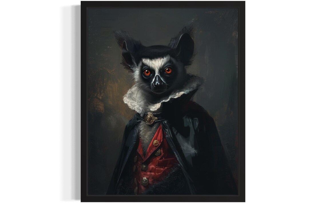 Red Eyed Lemur Vampire In Cape Gothic Halloween Portrait Poster