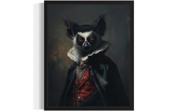 Lemur Vampire Art Print Poster Gothic Original Artwork Lemur Portrait Vintage Prints Decor