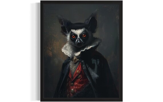 Red Eyed Lemur Vampire In Cape Gothic Halloween Portrait Poster