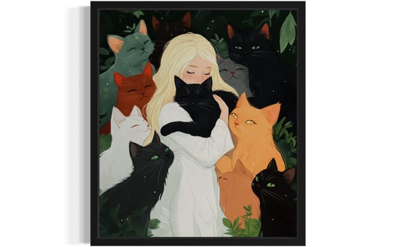 Funny Cat Lovers Art Print Wall Poster Original Paint Artwork Decor