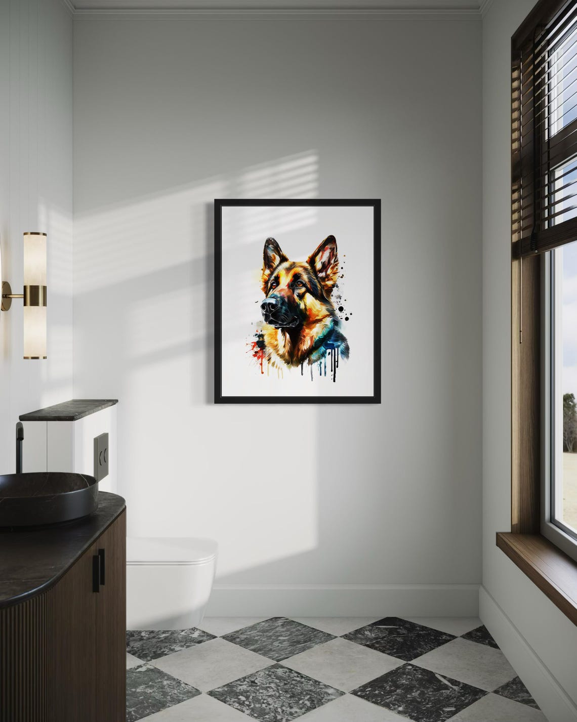 German Shepherd Paint Splash Watercolor Portrait Dog Art Poster - Image 2