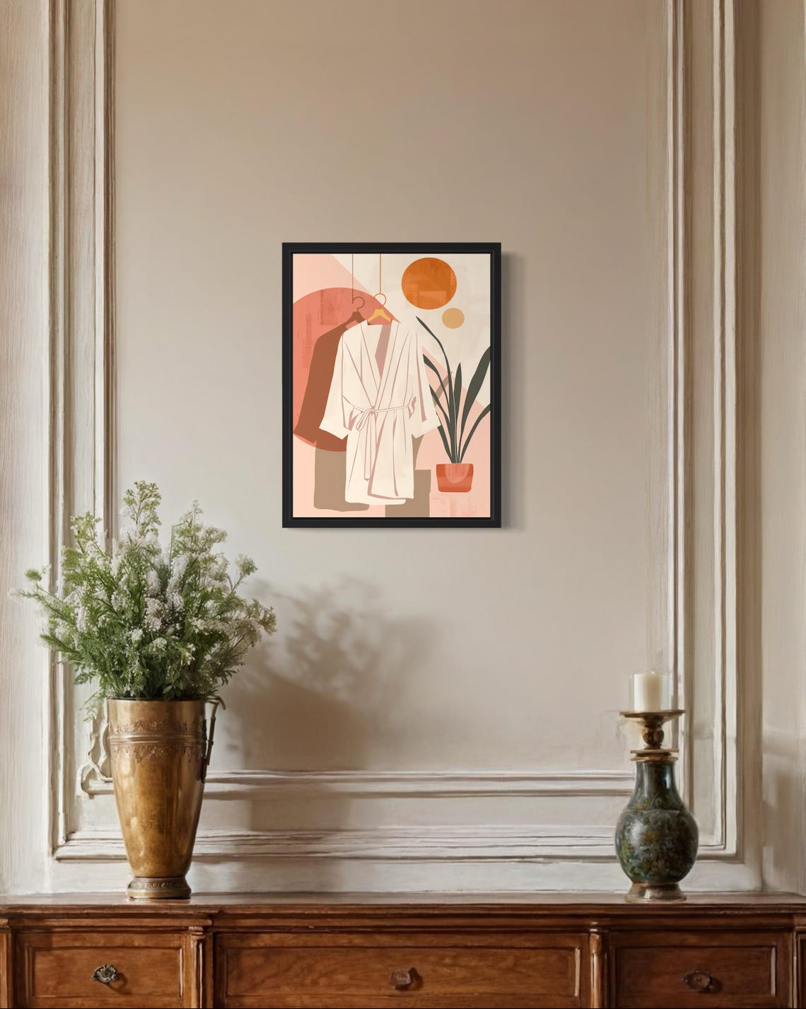 White Robe On Hanger Sunset Abstract Boho Bathroom Art Poster - Image 2