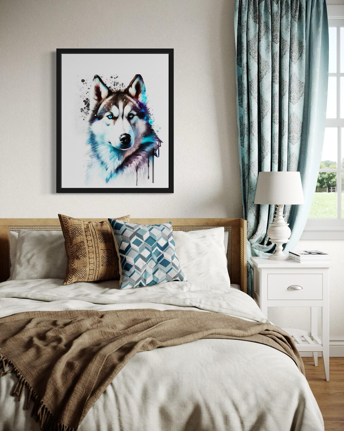 Siberian Husky Blue Eyes Watercolor Portrait Snow Dog Art Poster - Image 4