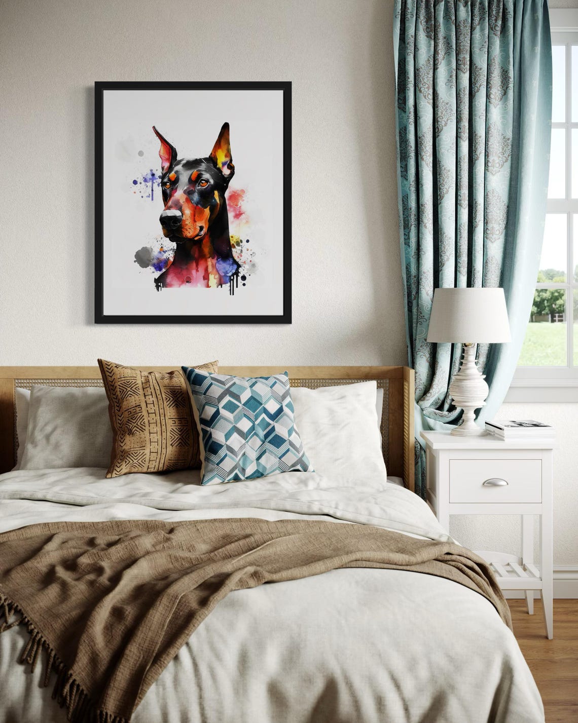 Dobermann Watercolor Portrait Rust Red Splash Ink Art Poster - Image 2
