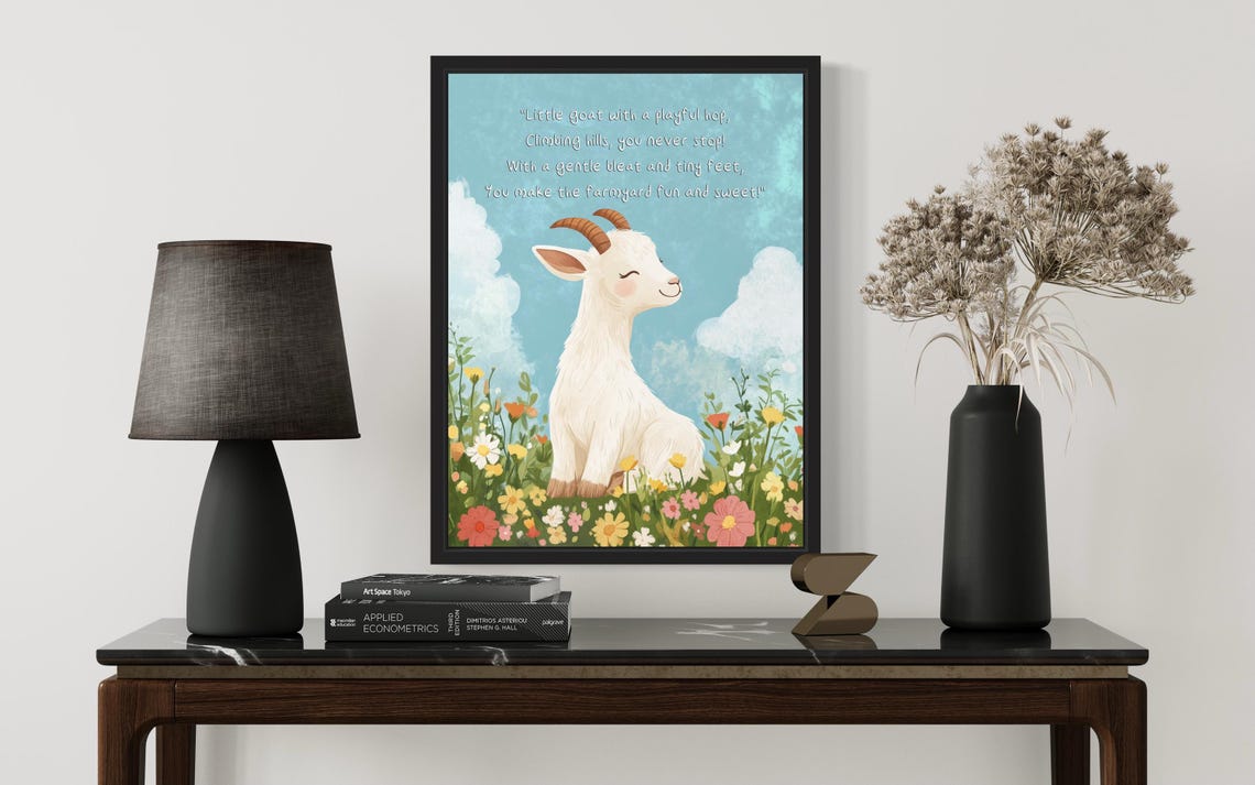 Playful Baby Goat with Its Farmyard Poem Nursery Wall Poster - Image 2