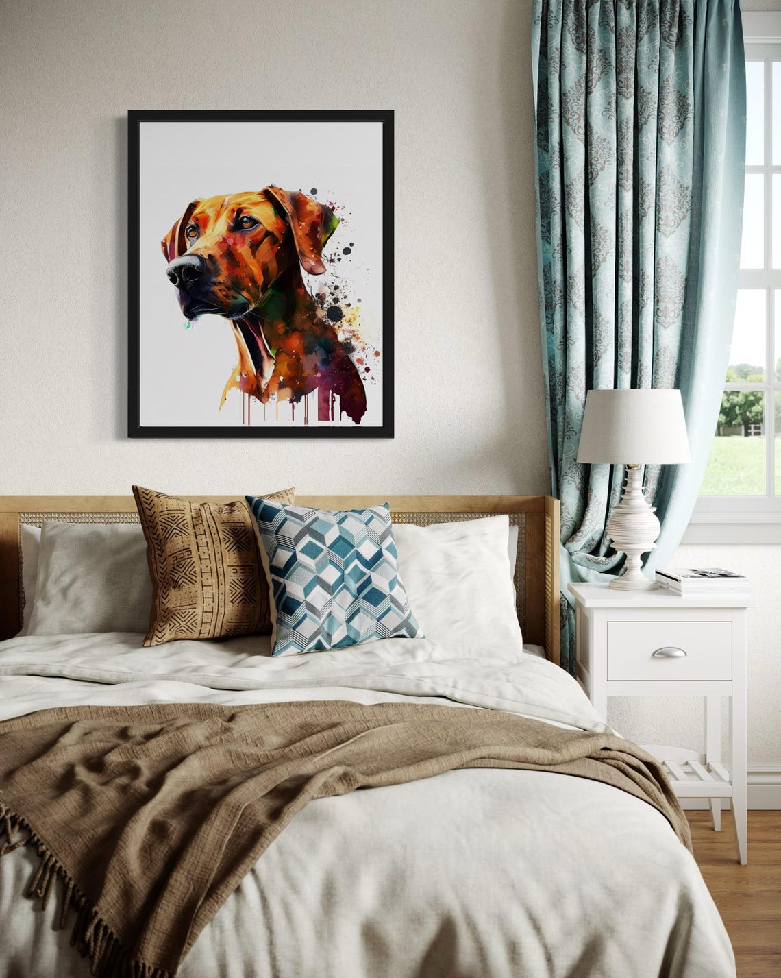 Rhodesian Ridgeback Profile Amber Watercolor Splash Portrait Poster - Image 4