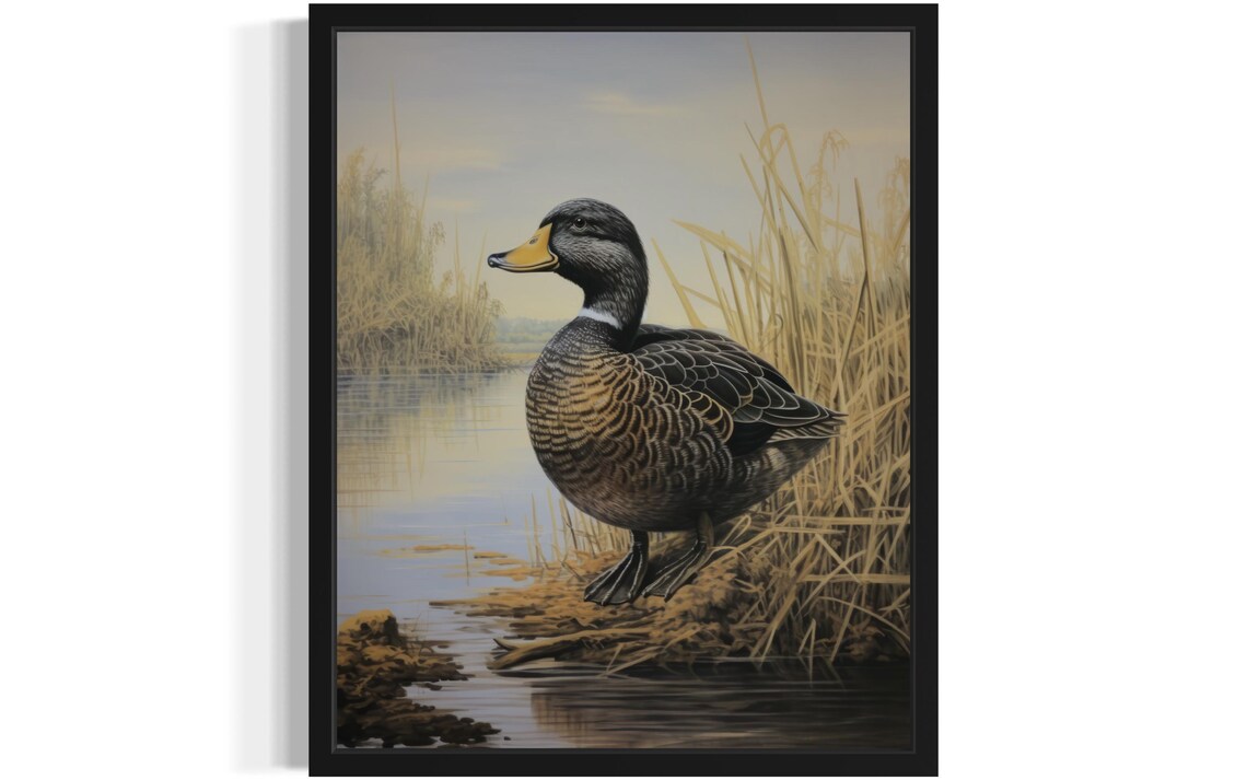 Black Duck Waterfowl Marsh Wildlife Painting Nature Art Poster