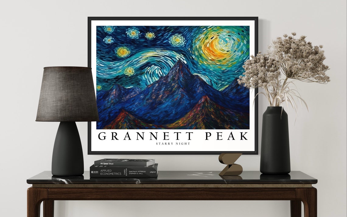 Grannett Peak Mountain Starry Night Art Print Van Gogh Style Poster Wall Art Original Painting Decor - Image 3