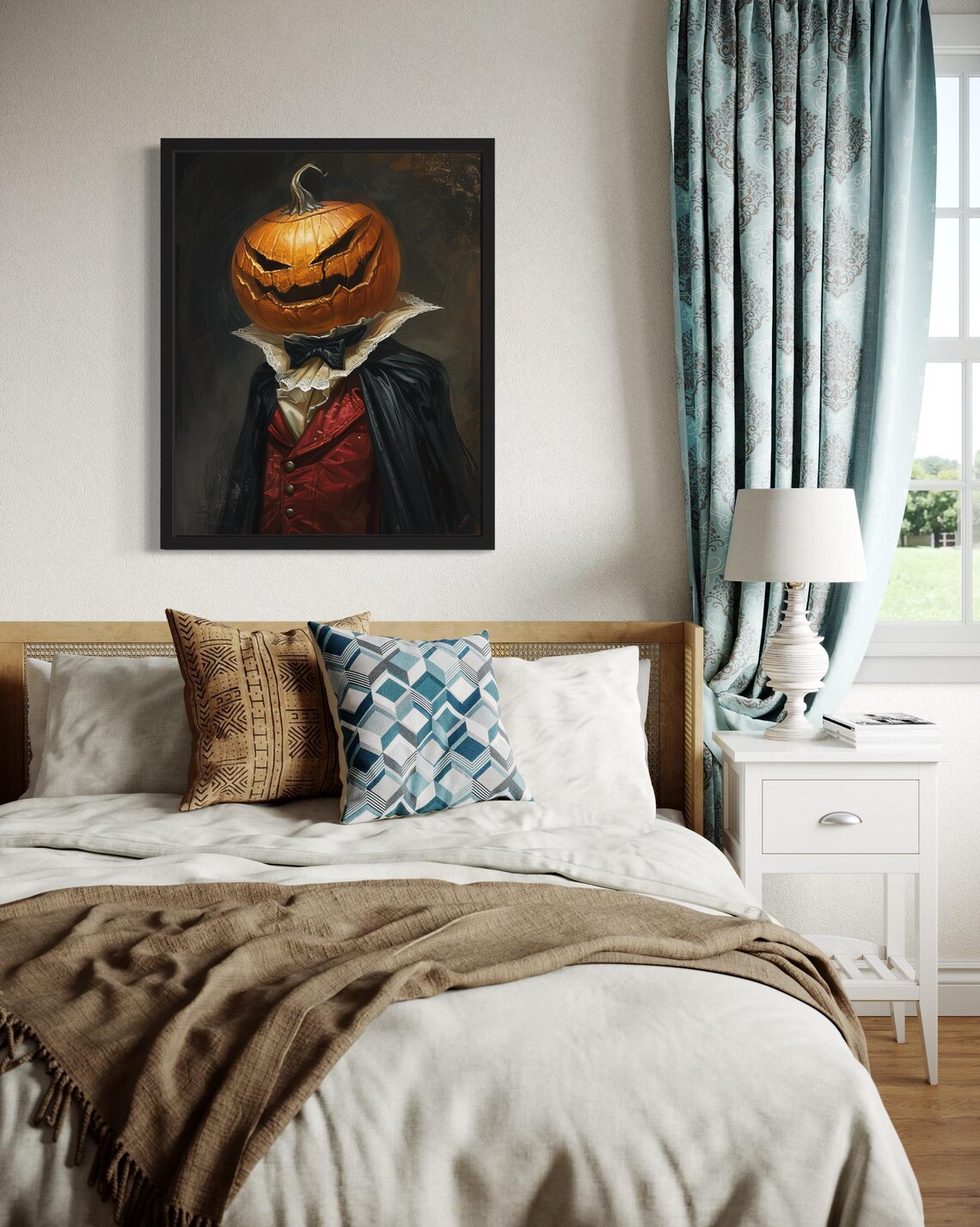 Jack O Lantern Pumpkin Headed Vampire In Cape Halloween Portrait Poster - Image 4