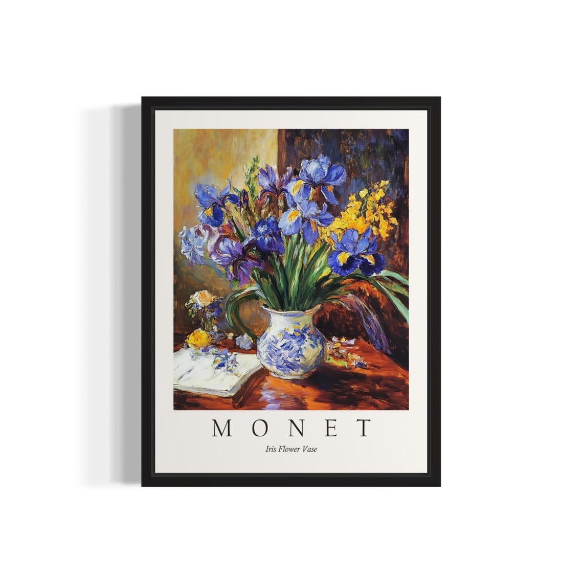 Purple Iris Bouquet in a White Vase Monet Style Floral Poster