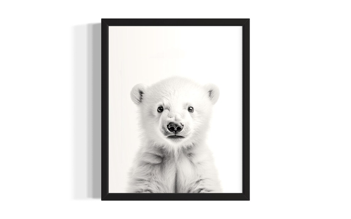 Cute White Polar Bear Cub Minimalist Nursery Animal Portrait Poster