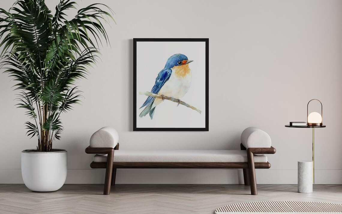 Barn Swallow Watercolor Songbird Perched on a Thin Branch Art Print - Image 3