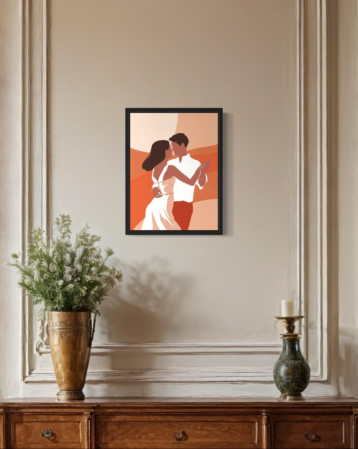 Dancing Couple Embrace Terracotta Sunset Romantic Art Poster - Image 2