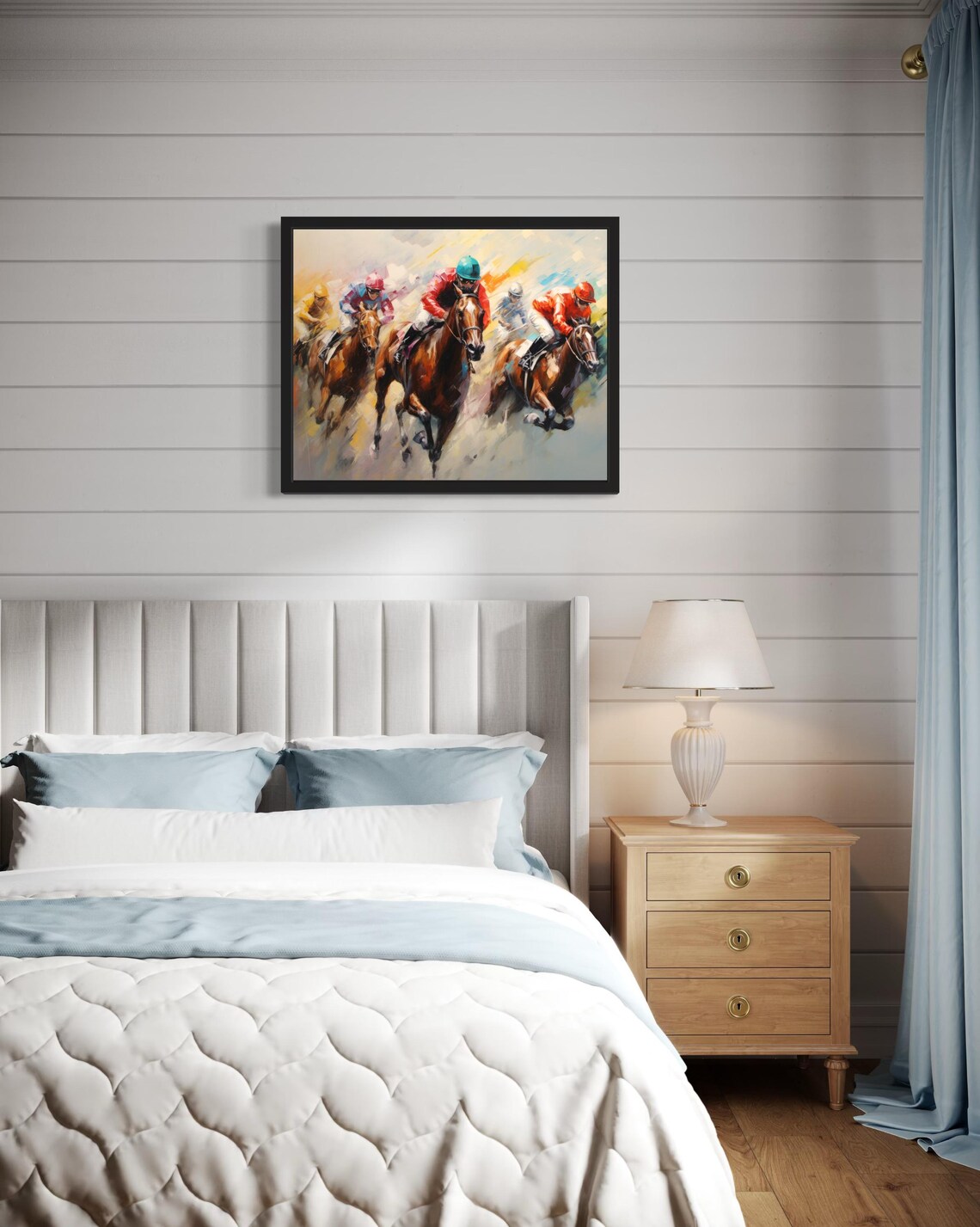 Horse Race Jockeys Galloping in Colorful Oil Painting Poster - Image 4